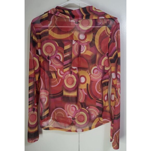 VTG 90s Y2K button up mesh sheer retro top retro funky rave Anxiety Cafe USA MED - Picture 3 of 9